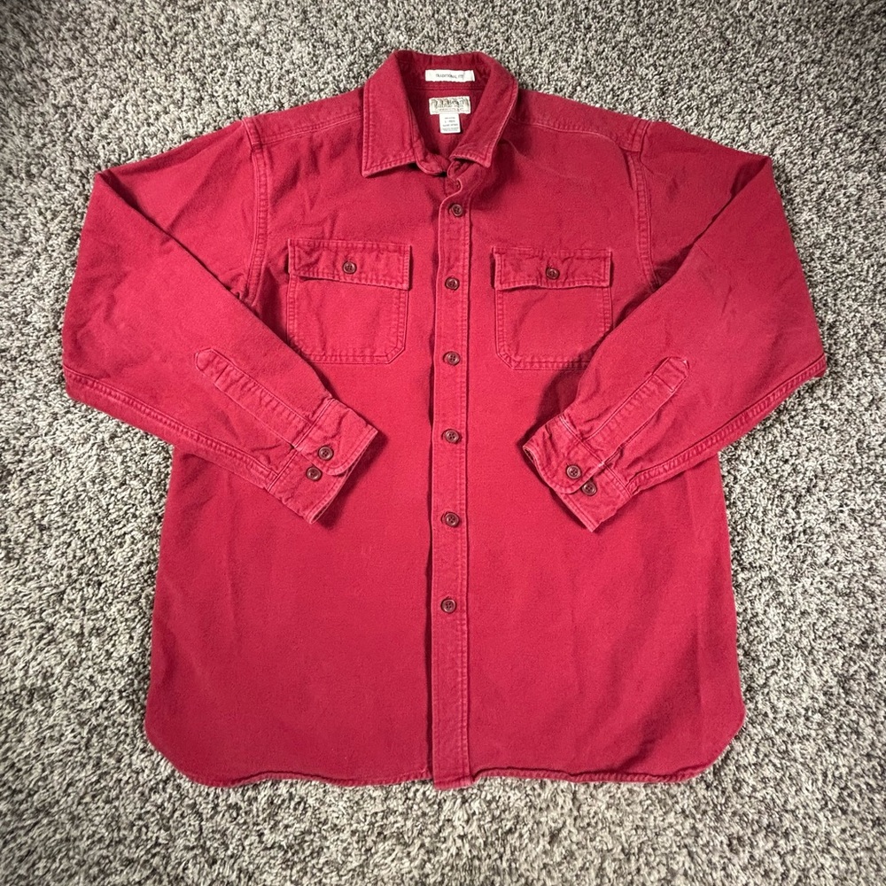 L.L. Bean Chamois Cloth Red Button Up Shirt Traditional Fit Men’s Size Large Reg